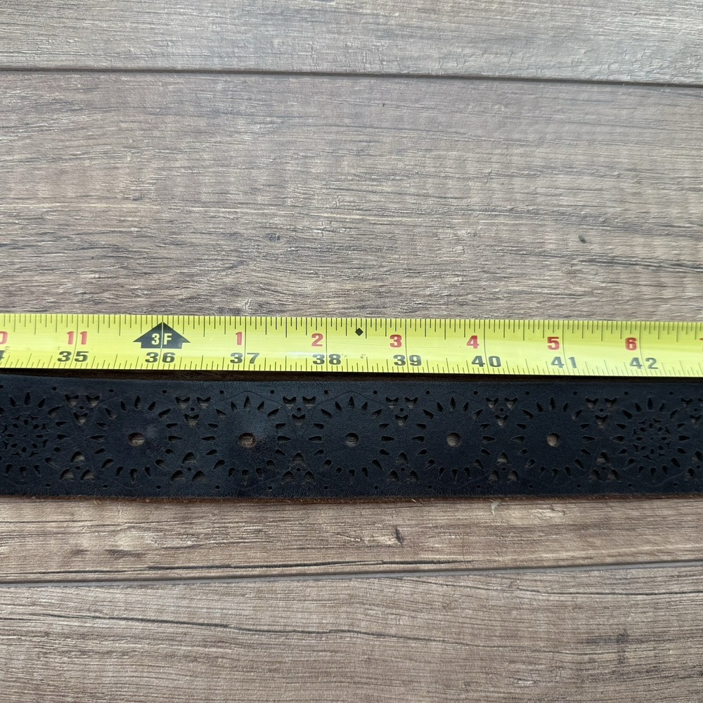 Lucky Brand Black Leather Laser Cut Floral Cutout Belt Boho Western Women's Sz L - Picture 9 of 9